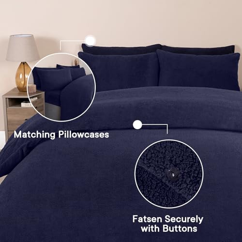 Brentfords Navy Blue Single Duvet Covers, Teddy Fleece Duvet Set Single Duvet Cover Winter Bedding Christmas Duvet with Pillowcase Ultra Soft Warm Cosy - Image 3