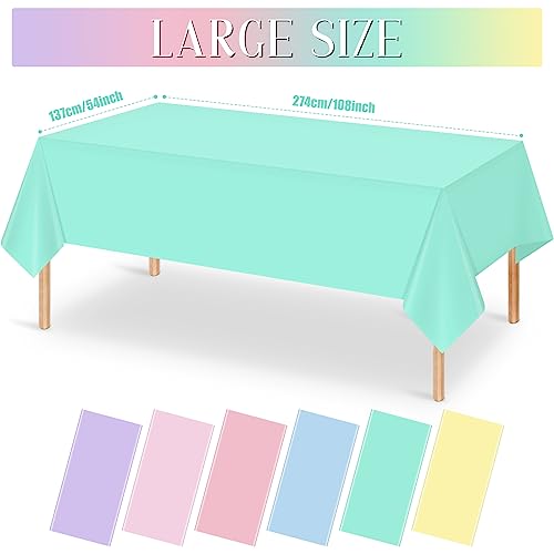 Image of 12Pack Pastel Color Tablecloths,Plastic Mix Color Tablecloth Disposable Rectangle Table Covers for Baby Shower, Wedding, Birthday Party, Easter and Ice Cream Party Decoration,6 Color, 54 x 108 Inch