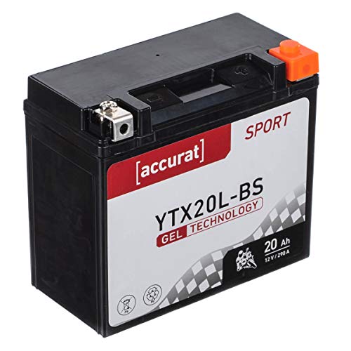 Accurat Motorradbatterie YTX20L-BS 20Ah 290A 12V Gel Technologie Starterbatterie in Erstausrüsterqualität zyklenfest sicher lagerfähig wartungsfrei