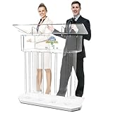 Acrylic Podium Clear Stand, Customized Logo & Text Plexiglass Pulpits for Churches with 4 Wheels, Pulpitos para Iglesias with Storage Shelf, Floor-Standing Pulpits for Church Office School