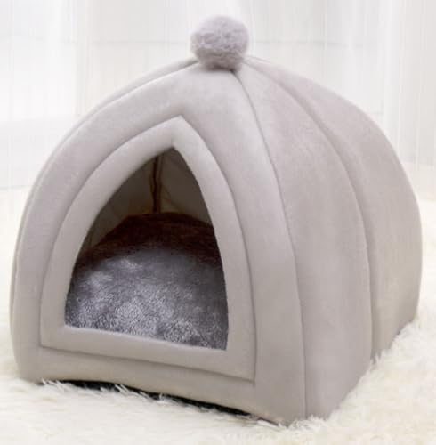 Ambety ペットベッド 猫用ベッド冬用保温犬用ベッド 四季通用セミクローズド猫ハウス猫ベッド モンゴル包み毛玉デザインペットハウス (はいいろ,L)