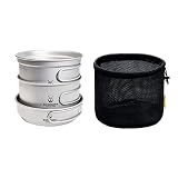 SILVERANT Titanium Ultralight 3-Piece Pot & Pan Camping Cookware Mess Kit Set with Gradation Marks a