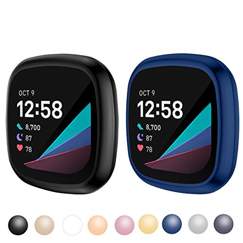 KIMILAR Funda Compatible con Fitbit Sense/Versa 3 Protector de Pantalla (NO para Versa/Versa 2), [2 Piezas] Cobertura Completa Suave TPU Cubierta Cover Case para Sense/Versa 3