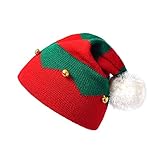 NociHah Christmas Elf-Hats Knitted Beanies-Hat for Women Men - Santa Skull Cap with Pompom Red and Green