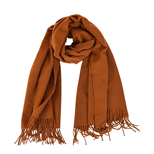 Micoop Écharpe d'hiver en cachemire - Couleur unie - Châle pashmina doux et chaud - Pour femmes et filles, caramel, taille unique
