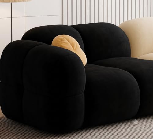 Image of CRAFTCITY Pumpkin Style Wooden Sofa | Contemporary Wool Sofa with Swen Pillow Back for Living Room (Black & Beige, 3 Seater)