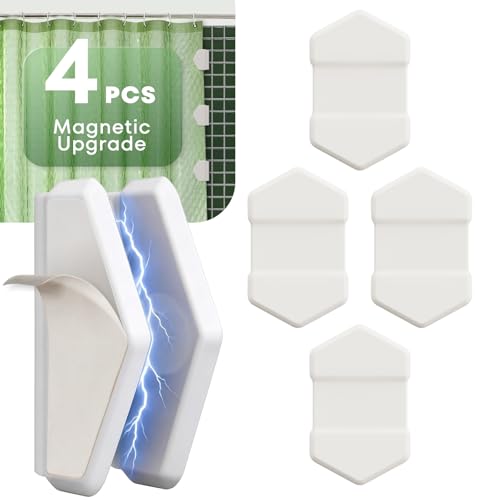 Wolom 4pcs White Shower Curtain ClipsMagnetic Shower Curtain Clips for Keeping Liner Closed to Wall Against Water Splashing Out (4 White)