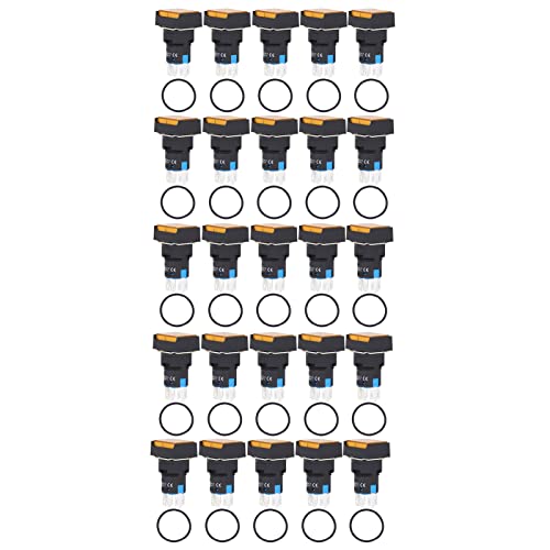 EVTSCAN Lot de 25 interrupteurs à bouton-poussoir carré en laiton ABS autobloquant avec lumière pour boîte de distribution 16 mm 24 V(JAUNE) Cover