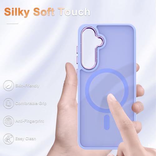 Image of for Samsung Galaxy S25 FE Case, Matte Magnetic Phone Case with 1 Screen Protector, Support for Magsafe, Translucent Frosted Shockproof Protective Cover for Samsung Galaxy S25 FE, Lavender Purple
