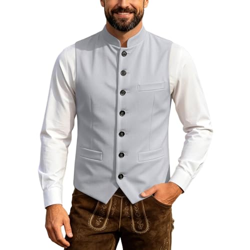 Gilet de costume vintage homme sans manches coupe ajustée col montant boutons pressions