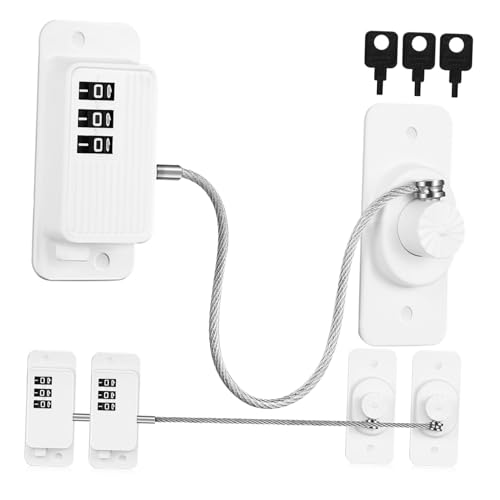 ORFOFE 3個 製コード式窓用ロック 無痕接着で冷蔵庫 冷凍庫 キャビネット 引き出しに対応 鍵不要の暗証式チャイルドセーフティストッパー