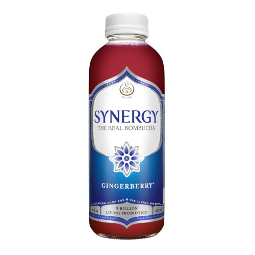 SYNERGY The Real Kombucha - Gingerberry - 16 fl oz Bottle - Raw Probiotic Drink for Gut Health and Immune Support