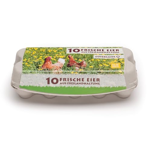 eivolution ComPac 10er Eierschachtel naturweiß mit Freiland Etikett Eierkarton für S-L made in Germany - 25 Stück