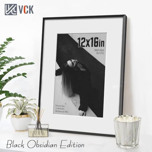 Image of VCK 12X16 Aluminum Black Picture Frames with Real High Definition Glass, 3 Pack Metal Poster Frame with Mat for 8x12 Picture or 12x16 without Mat