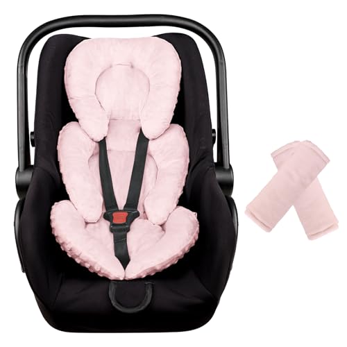 Image of Infant Car Seat Insert Head and Body Support, GFU Reversible Newborn Insert for Carseat with Strap Pads, Soft Stroller Cushion Pillow Insert for Boys and Girls, Fits for Stroller, Swing, Pink