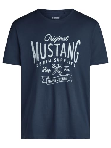 MUSTANG Tshirt Herren Regular Fit Rundhals Kurzarm Sommer Tee Shirt Logoprint Baumwolle, Größe:L, Farbe:Mood Indigo (1001139-5228) – Ansicht 3