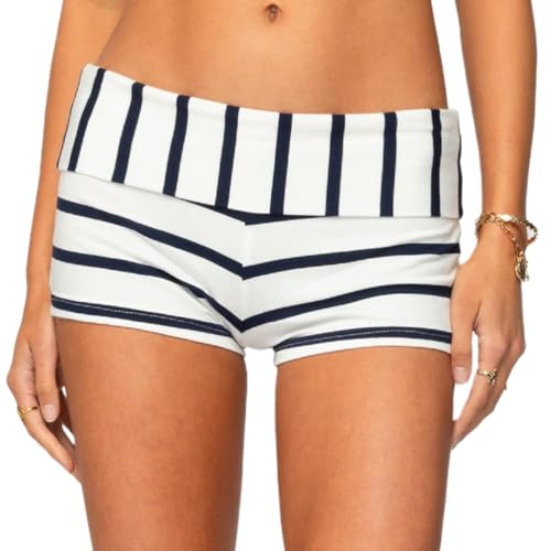 Navy Striped Lurex Mini Shorts