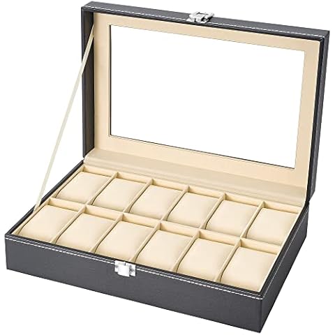 READAEER Watch Box 12-Slots with Real Glass Topped,Watch Display Storage Case,as a Gift for lovers Cover