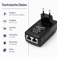 Powice PoE Injector 12V 2A, 24W Netzteil mit 2 RJ45 Ports – Ansicht 3