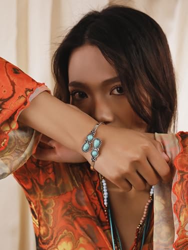 MINACHI Created Turquoise Bangle For Women - Pear Shape Silver-Overlay Cuff Bangle Jewelry3