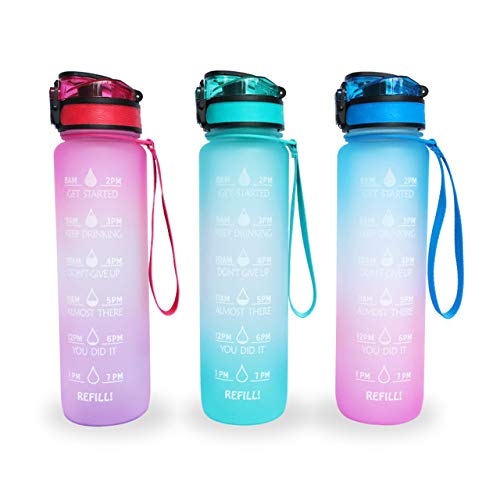 U/D BPA-freie auslaufsichere Wasserflasche mit Stroh- und Zeitmarkierung Perfekt für Fitness-Gym Camping Outdoor-Sport