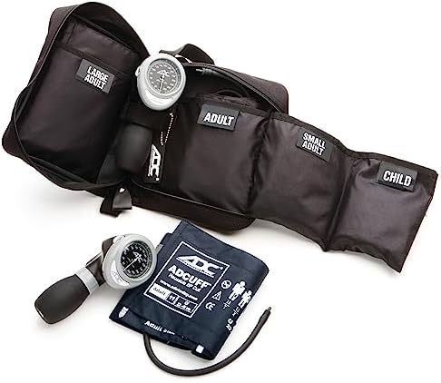 ADC Multikuf 732 4-Cuff EMT Kit with 804 Portable Palm Aneroid Sphygmomanometer, Child, Small Adult, Adult and Large Adult Blood Pressure Cuffs (13-50 cm), Black Nylon Zipper Storage Case, Navy| Medical Tools for Doctors and Nurses