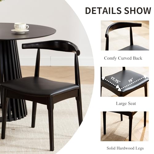Wood Dining Chairs Set of 4, Faux Leather Dining Chairs with Open Curved Back, Mid Century Modern Dining Room Chairs Farmhouse Kitchen Chairs for Dining Room Restaurant -Black Wood Finish