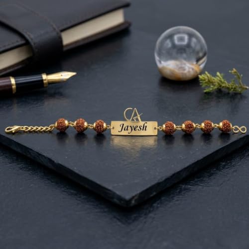 Image of Unisex-Adult Customized Name Rakhi For Brother | Rudraksha Beads, Custom Name Engraving, Adjustable Fit