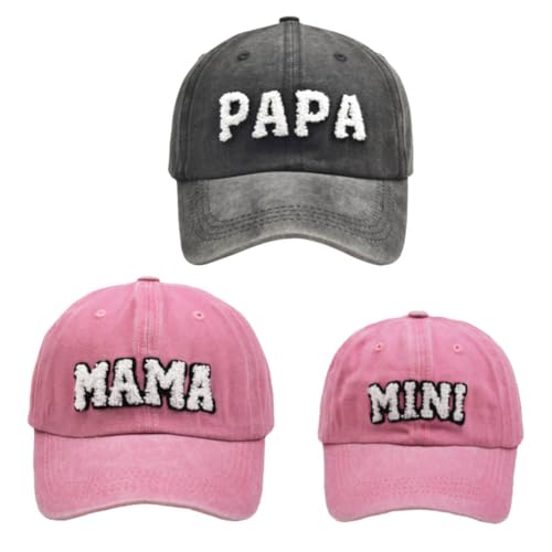 BAOZOON 3 Pcs Parent-Child Baseball Hats Mama Papa Mini Daughter Son Baby Family Hat Retro Adjustable Snap Cap Matching Gift