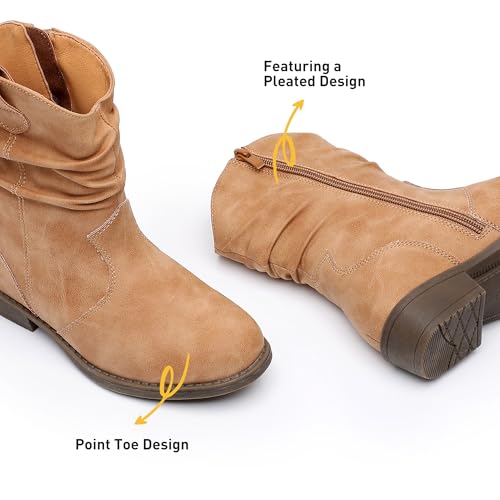 Apakowa Girls Cowgirl Boots Girls Western Slouch Mid-Calf Boots with Side Zipper Soft Faux Suede Fashion Dress Boots for Little & Big Kids2