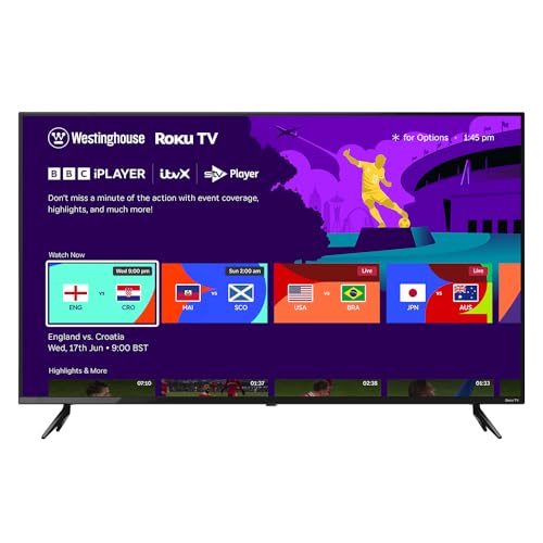 Westinghouse 24 Inch Smart TV Roku OS - LED HD Freeview Netflix Apple TV+ BBC iPlayer Dolby Audio HDMI USB- Ideal Small TVs for Bedroom Lounge or Kitchen Energy Class E