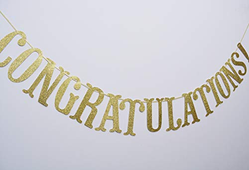 Image of Congratulations Banner, Graduation Party Decor | Gold Glitter Congrats Sign for Retirement, Wedding, Job Promotion Party Decorations, Pre-strung