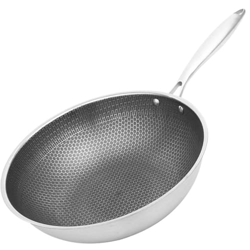 Wok de acero inoxidable 34 cm con mango para cocina miniatura 1