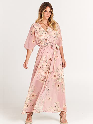 Image of ANRABESS Womens 1 /2 Sleeve Beach Wedding Guest Maxi Dresses 2026 Summer Wrap V Neck Boho Floral Flowy Slit Long Dresses