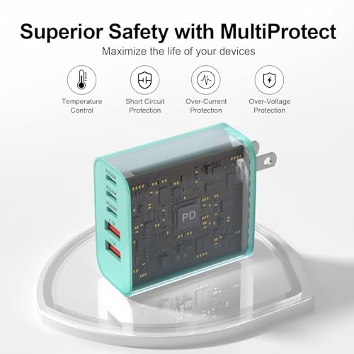 Image of USB C Charger Block, 60W 5-Port Type C Charger Fast Charging Blocks | USBC Multiple Port Wall Charger Plug for iPhone 17 /16 /15 /14 /13 /12 /11 Pro Max, Samsung Galaxy, Android Phone, iPad, Green