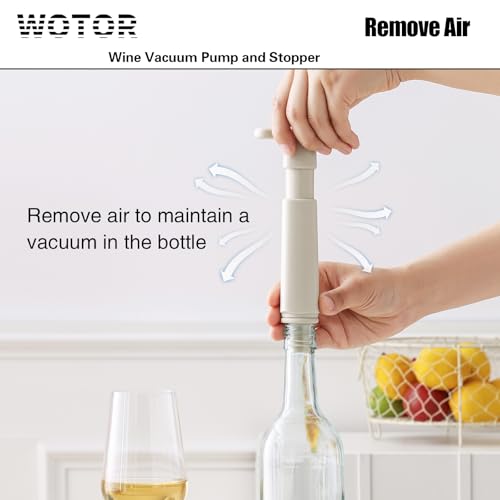 Image of WOTOR Wine Saver Vacuum Pump with 8 Stoppers, Wine Stopper & Preserver, Reusable Bottle Sealer Keeps Fresh, Ideal Accessories Gift, Flat Handle (Cream)