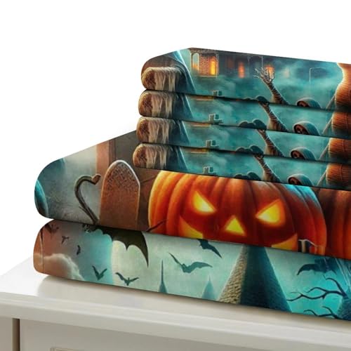 Linge de lit Halloween 3D château avec fermeture éclair cachée抗皱易打理
