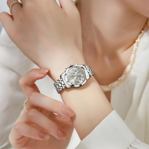 Image of OLEVS Women Watch Multifunctional Two Tone Watch Fashion Business Analog Quartz Ladies Watch Stainless Steel Waterproof Diamond Watch for Women