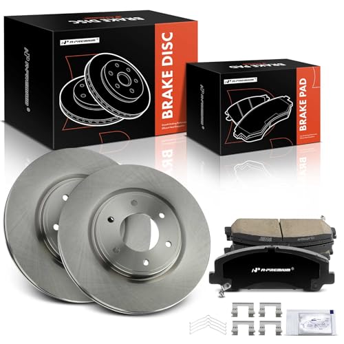 A-Premium 13.77 inch (349.8mm) Front Vented Disc Brake Rotors + Ceramic Pads Kit Compatible with Select Nissan and Infiniti Models - TITAN 2008-2010, Armada 2007-2011, QX56 2007-2010, 6-PC Set