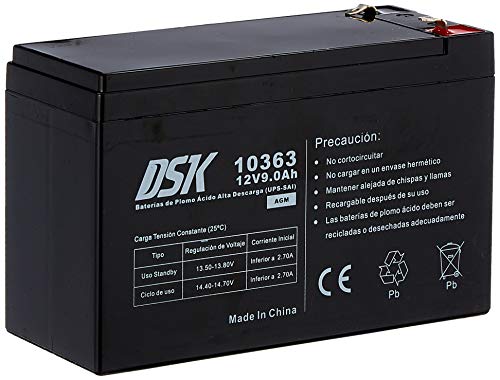 DSK 10363 - Bateria chumbo alta descarga de 12 V e 9 Ah, ideal para UPS-SAI, preto