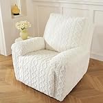 vctops 4 Pieces Geometric Jacquard Plush Recliner Slipcovers Soft Fuzzy Fluffy Sofa Couch Cover Anti-Slip Furniture Protector with Elastic Bottom for Kids Cats Dogs(Cream,1 Seat) - Image 5