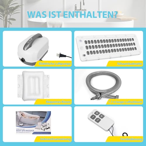 Crossing King Sprudelmatte Badewanne, Badewanne Spa-Matte für Glatte Oberflächen, Verbesserte Maschine, 6 Geschwindigkeitsstufen für Sprudel, Kissen und Fernbedienung zum Entspannen (Grau)