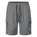 Männer Kurz Cargohosen Shorts Cargo-Shorts mit Kordelzug Gürteltasche für Herren Männer Shorts Freizeithose Herren Shorts Sport (Grey, S)