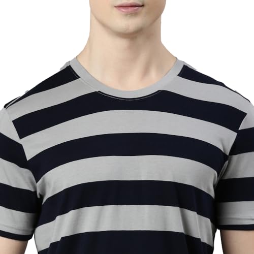 Image of FASO Men's Yarn Dyed Striped T-Shirt | Super Soft Combed Cotton | Sporty Big Stripes | Half Sleeves | Customized Comfort Fit for Smart Casual Wear