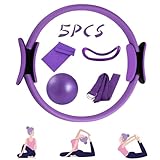 Flanliy Pilates Ring, 8 Teiliges Pilates Set für Zuhause mit Yoga Ball,Fitnessbänder,Pilatesring und Weiterem Pilates Zubehör,Pilates Kit Fitnessgerät für Heimtraining und Studio Workout (5 PCS Rosa)