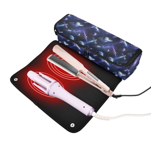 2 in 1 Hair Tools Organizer with Removable Heat Resistant Mat Curling Iron Travel Holder Storage Bag for Flat Iron Hot Tools and Haircare Accessories, Vibrant Space Exploration Women Essentials miniatura 2