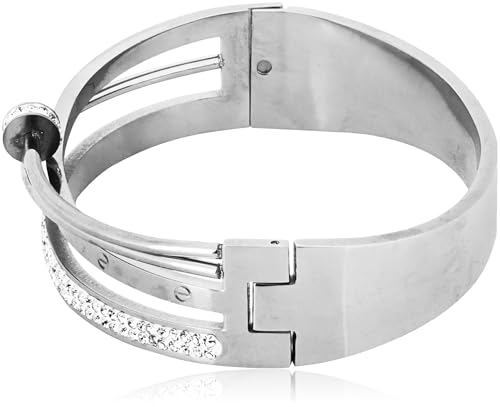 Image of Scintillare by Sukkhi Rhodium Plated with Stainless Steel Multilayer Openable Kada Bracelet Jewellery for Women & Girls|Anti Tarnish Jewellery|Gifts for Wife Girlfriend Mother Sister|K107053