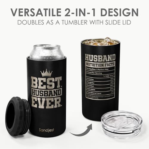 Image of Gift for Husband Can Cooler Stainless Steel 12oz, Insulated Tumbler for Men, Travel Cans Koozie, Gifts for Birthday, Christmas