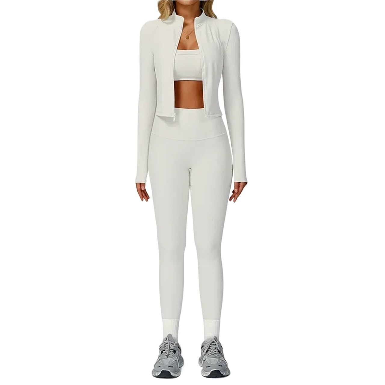 Donna Set di Abbigliamento Yoga 2/3 pezzi Set Yoga Fitness maniche lunghe Abbigliamento sportivo Donna Tuta sportiva da allenamento palestra Crop Top