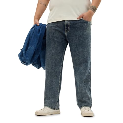 Image of Urbano Plus Men's Regular Fit Heavy Washed Denim Jeans Stretchable